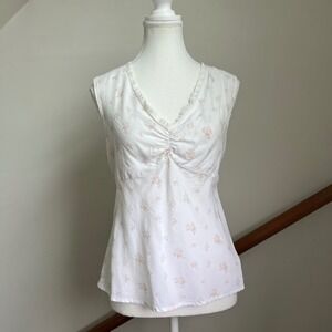 Vintage White‎ Floral Babydoll Tank Top Blouse Coquettish 90s Fairycore Empire